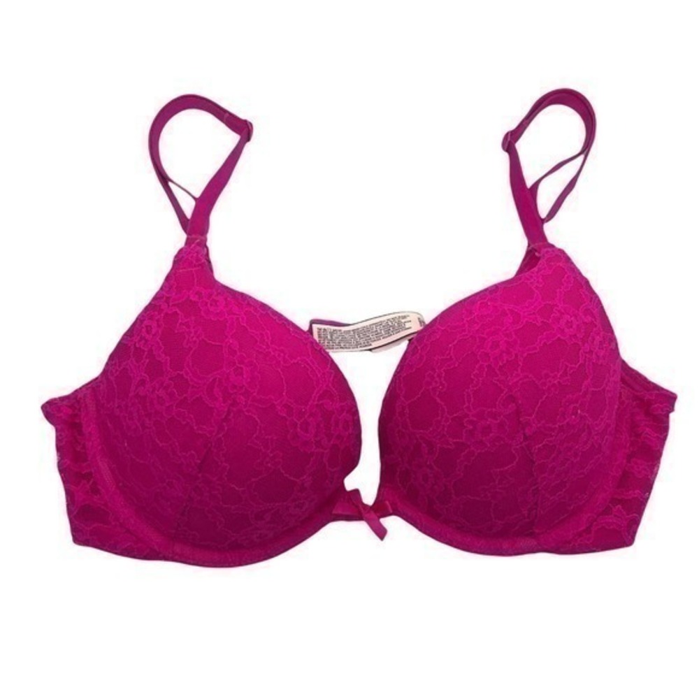 Victoria’s Secret push up pigeonnant bright pink underwire adjustable bra 34B